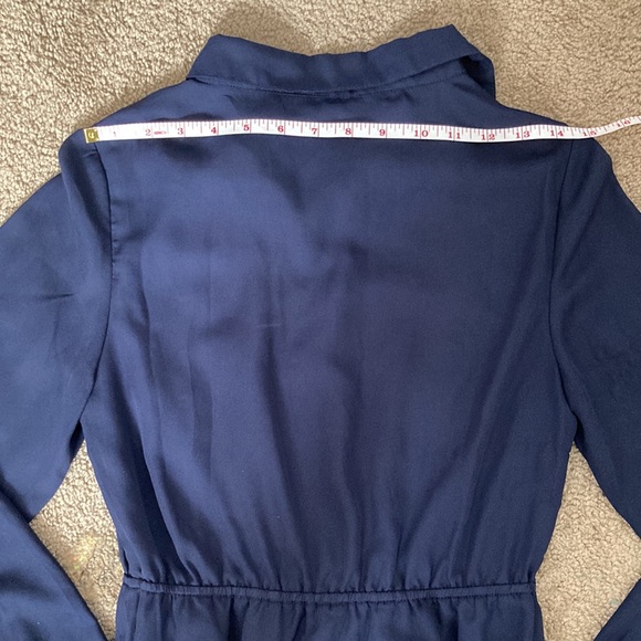 TOBI plain navy blue button up long sleeve dress with cinched waist, medium - Picture 12 of 15